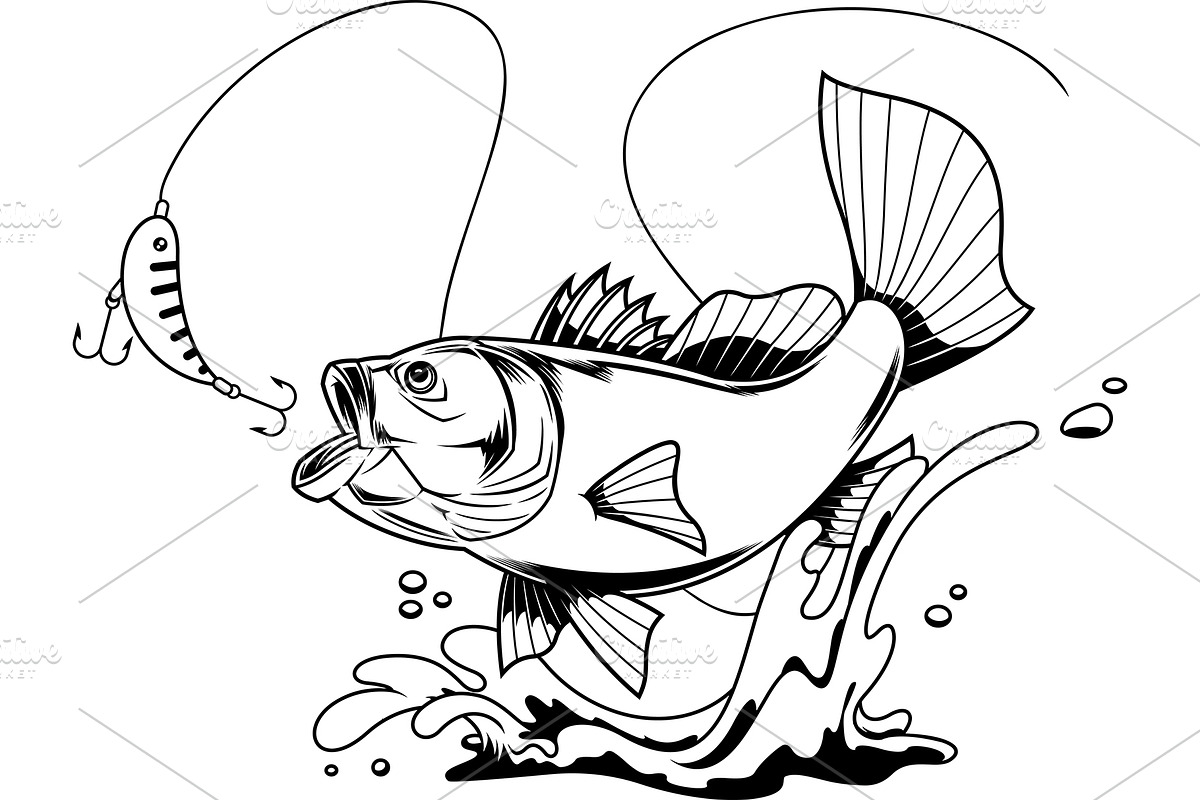 Bass Fish Cartoon Character Jumping, an Illustration by HitToon