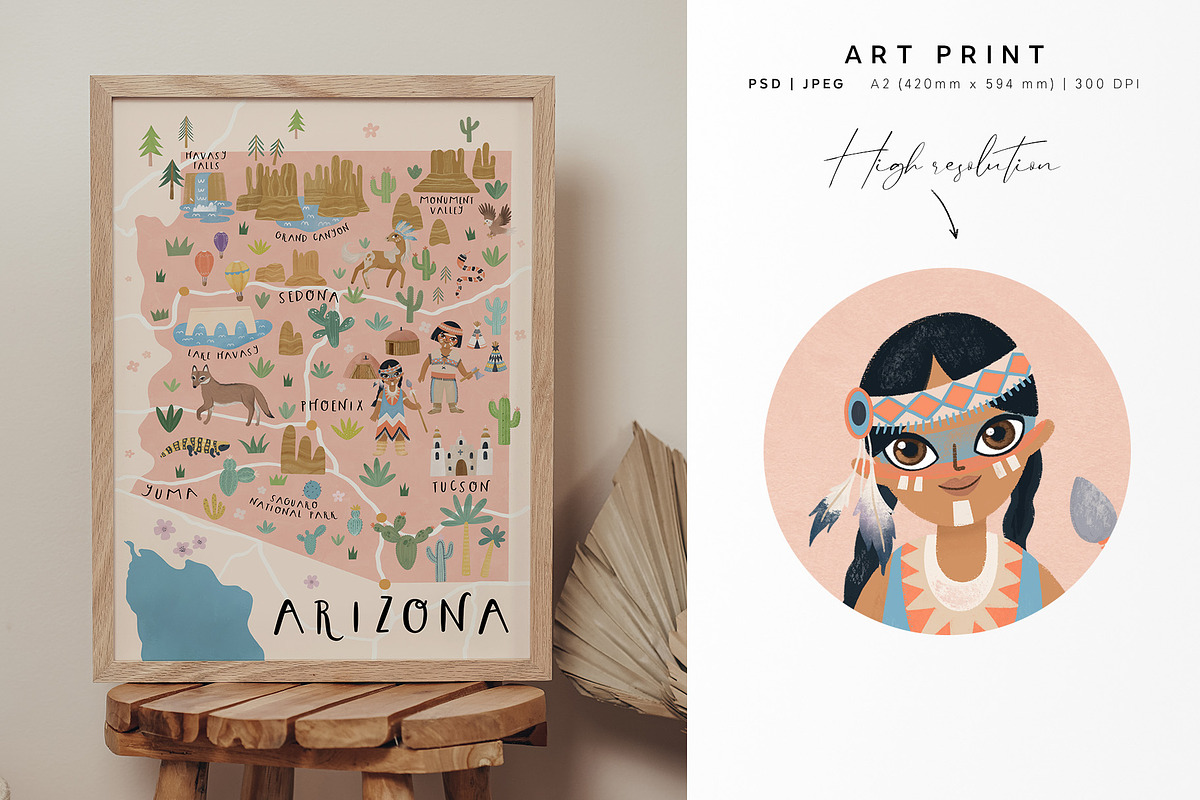 Arizona. Map & Patterns, a Decorative Illustration by annartdreams