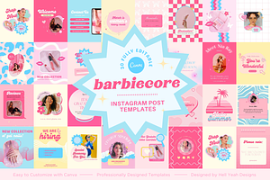 Barbiecore Instagram Post Templates, a Social Media Template by Hell Yeah Designs