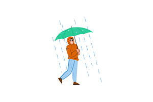 Young man walking with umbrella, a Person Illustration by pikepicture