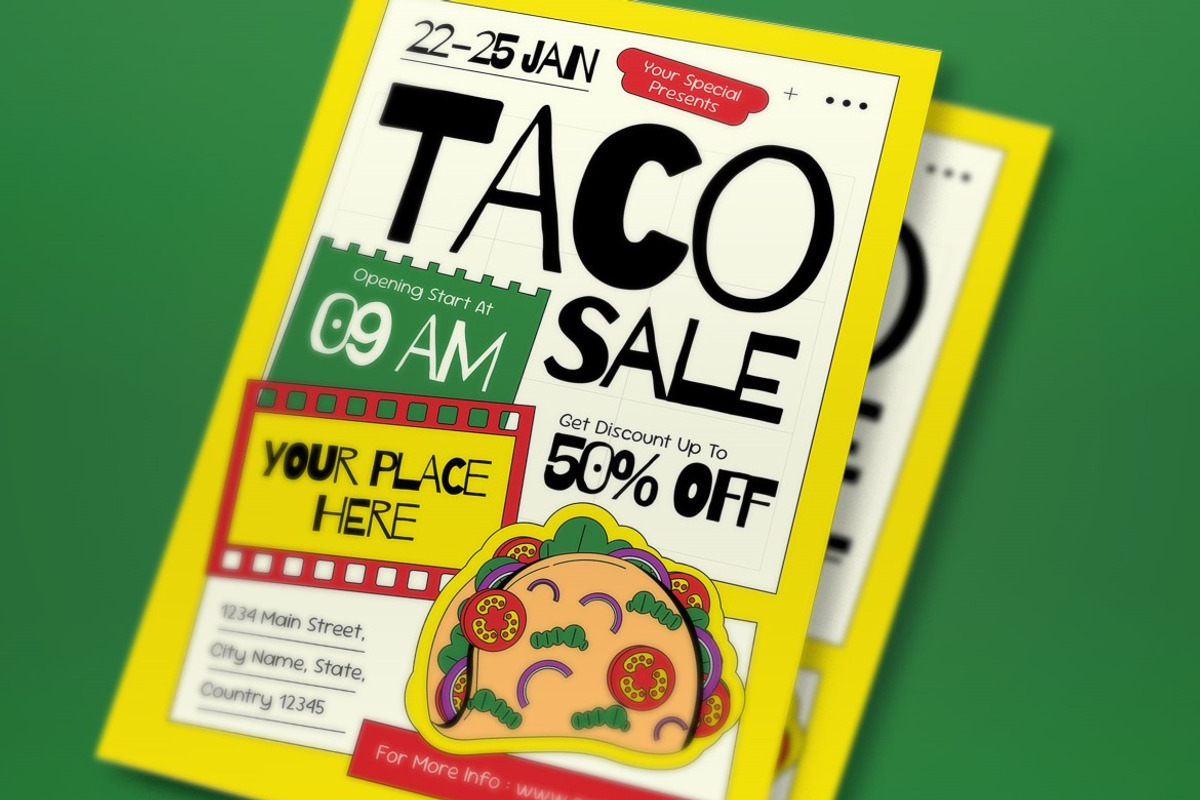 Yellow White Taco Sale Flyer Set, a Flyer Template by graphicook (Photo 3 of 6)