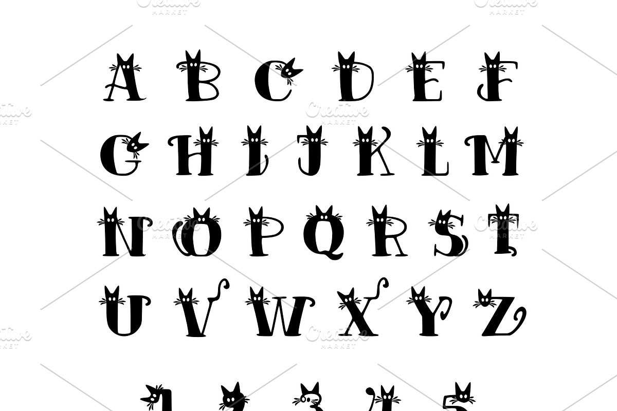 Vector Black Cats Alphabet & Numbers, a Decorative Illustration by Watercolor_Vector Graphic (Photo 2 of 2)