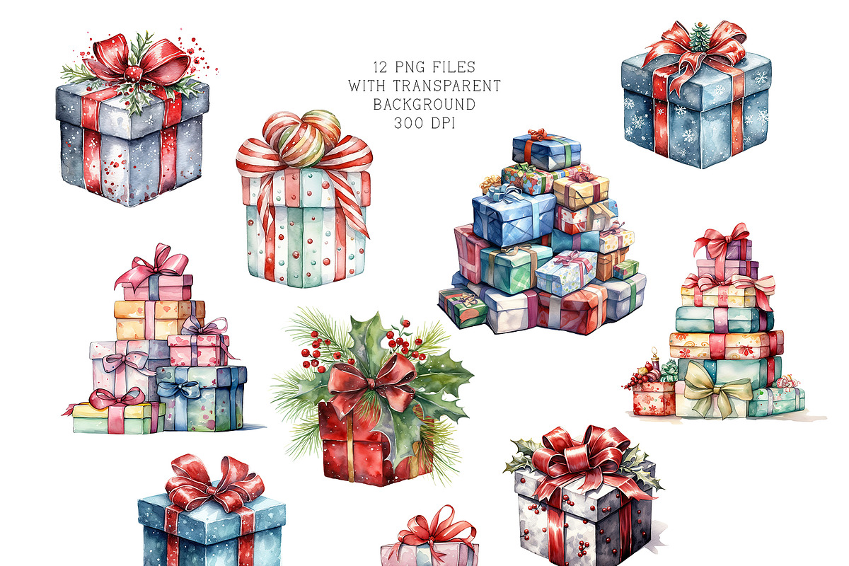 Watercolor Christmas Gifts, a Decorative Illustration by Vasmila (Photo 2 of 5)