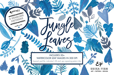 Watercolor Blue Jungle Leaves
