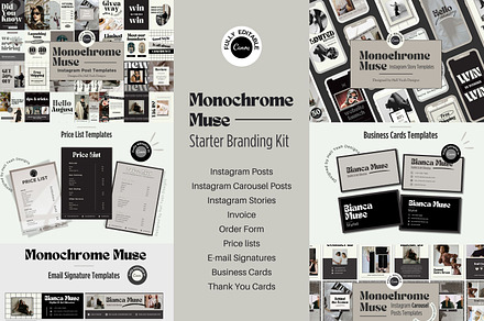 Monochrome Muse Starter Branding Kit, a Branding & Logo Template by HellYeahDesigns