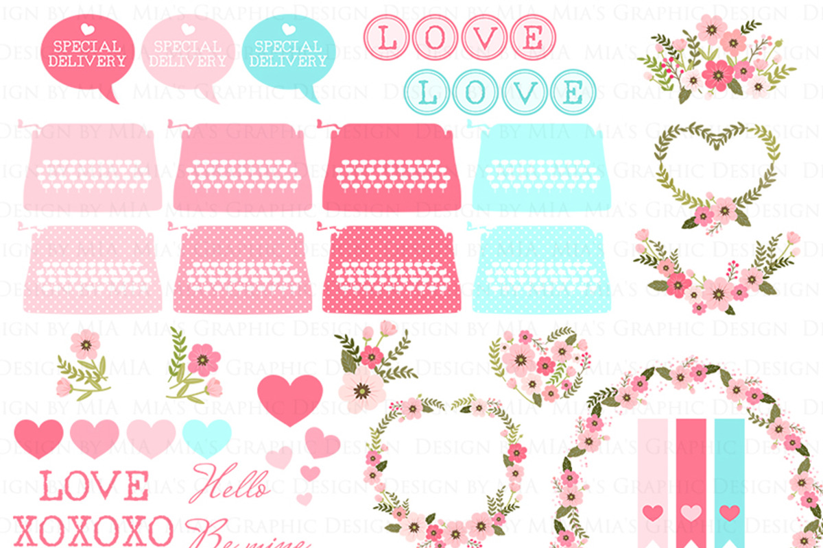 Love Typewriter Pink and Light Blue, an Illustration by Mia's Graphic Design (Photo 5 of 9)