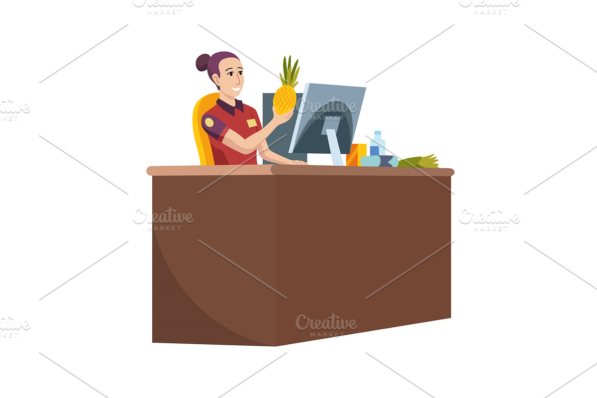 Supermarket cashier at the checkout, a Person Illustration by the8monkey
