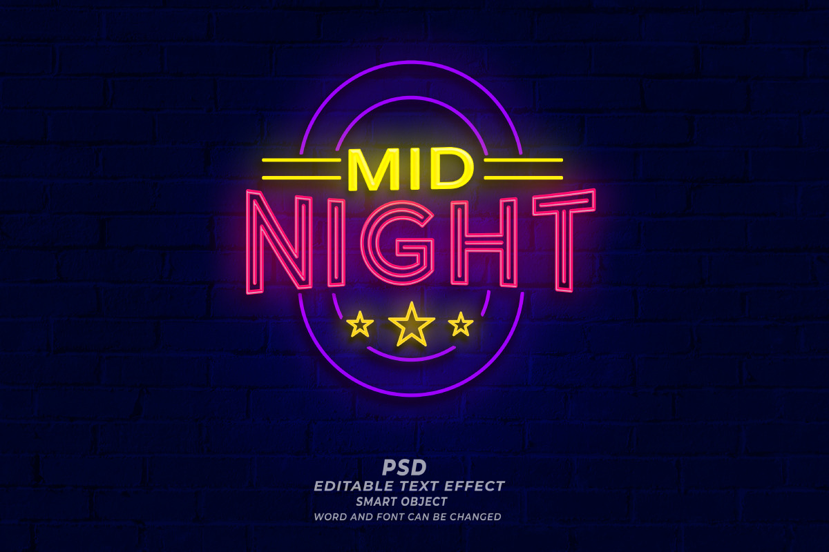 Mid Night Neon Sign PSD Editable Te, a Layer Style Add-On by TrueVector