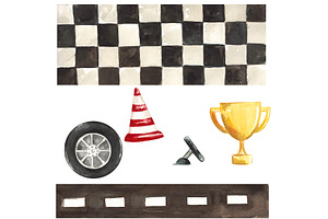 Watercolor Clipart Race Cars