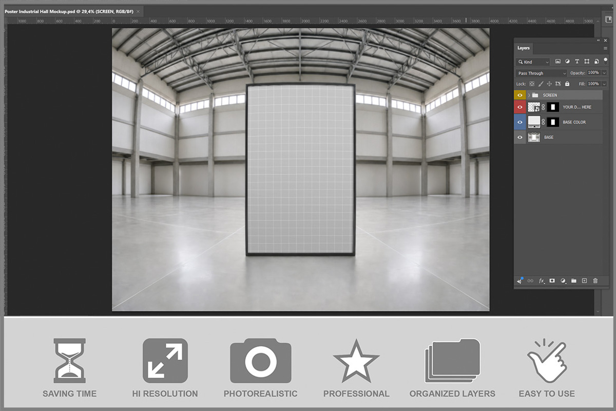 Poster Industrial Hall Mockup PSD, an Advertising Mockup by Bruno's Shop (Photo 2 of 3)