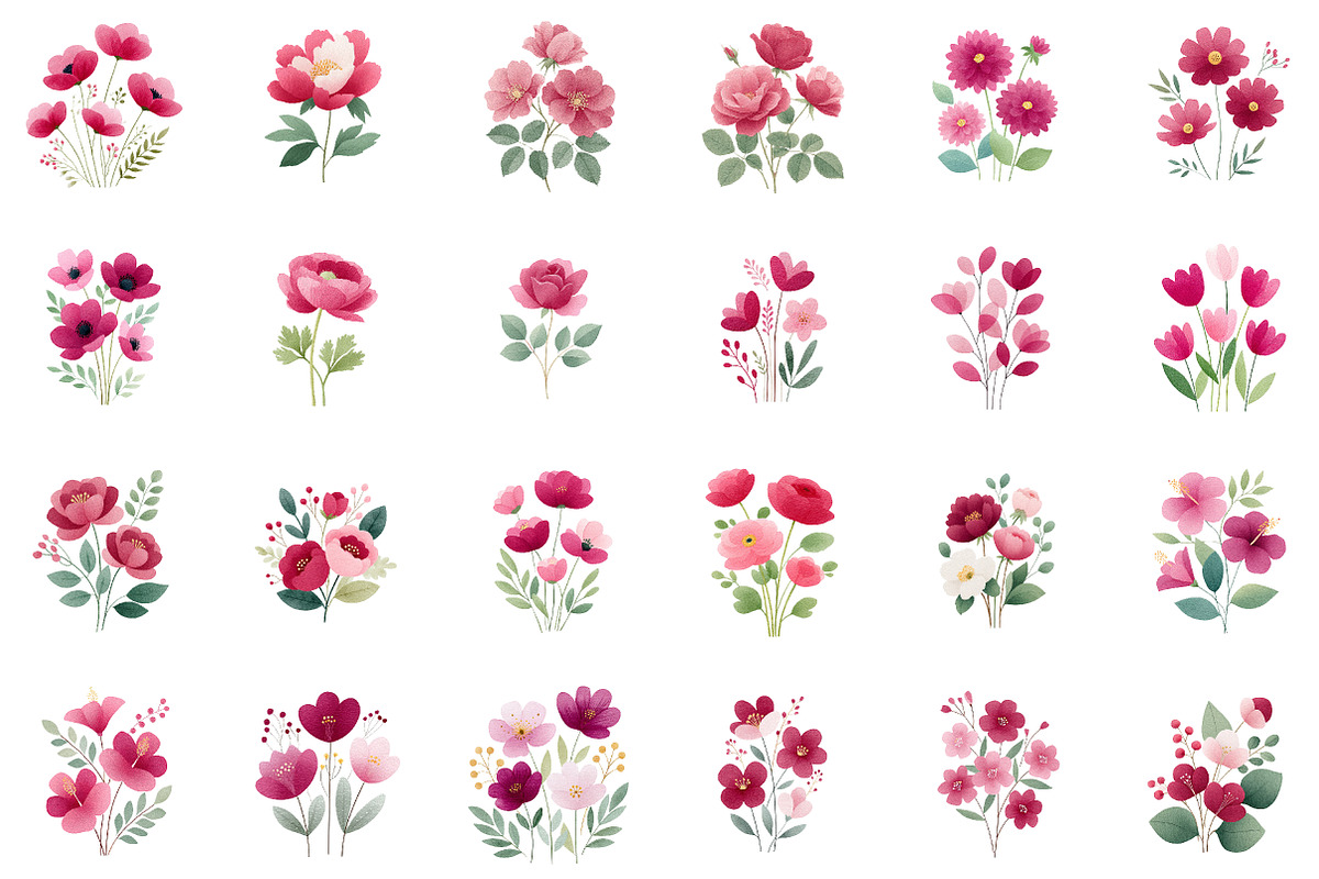 Watercolor Burgundy Florals Png, an Illustration by Sublimation Artist (Photo 2 of 6)