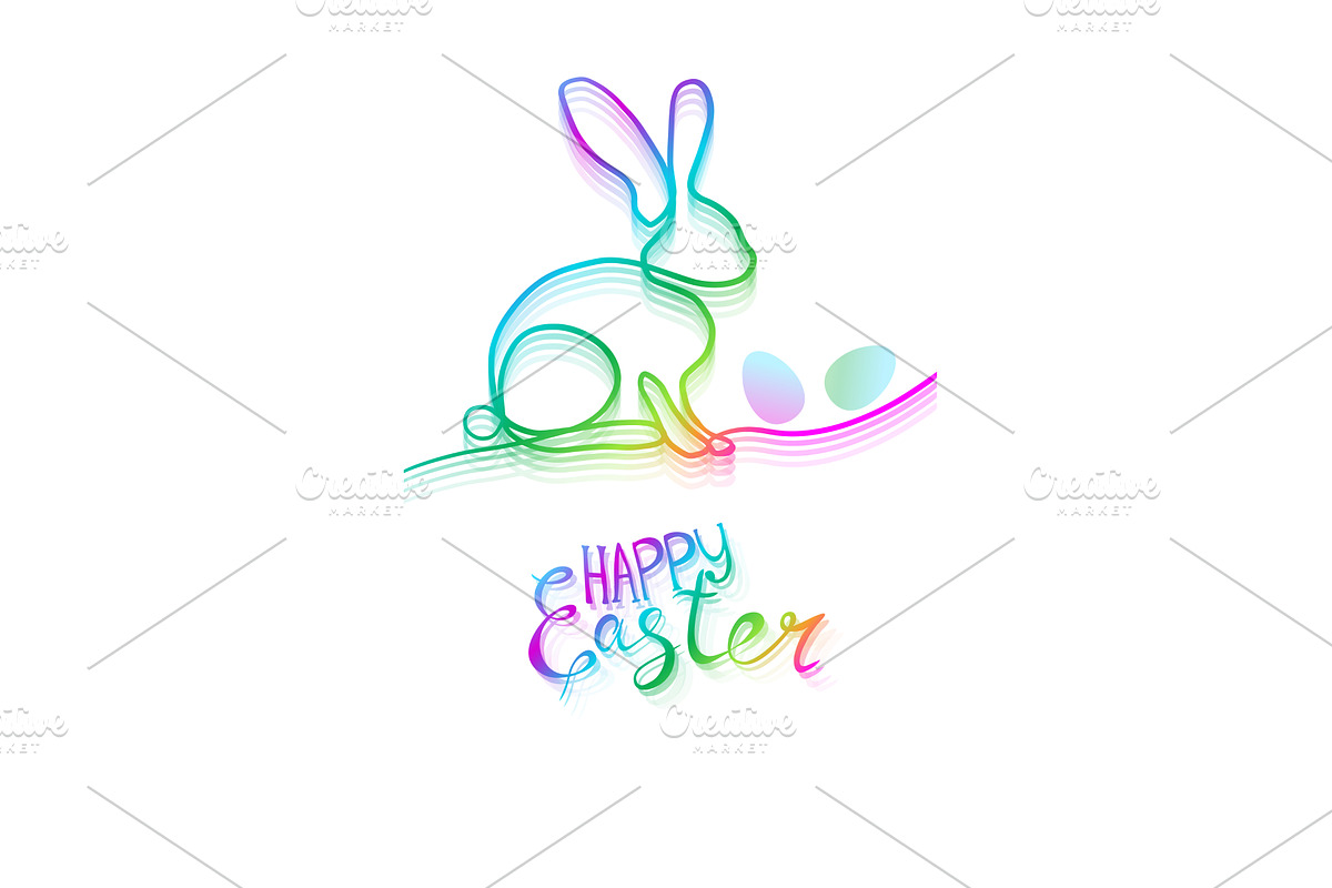 Rabbit banner one line linear. Happy, an Illustration by Nenahliadava Design
