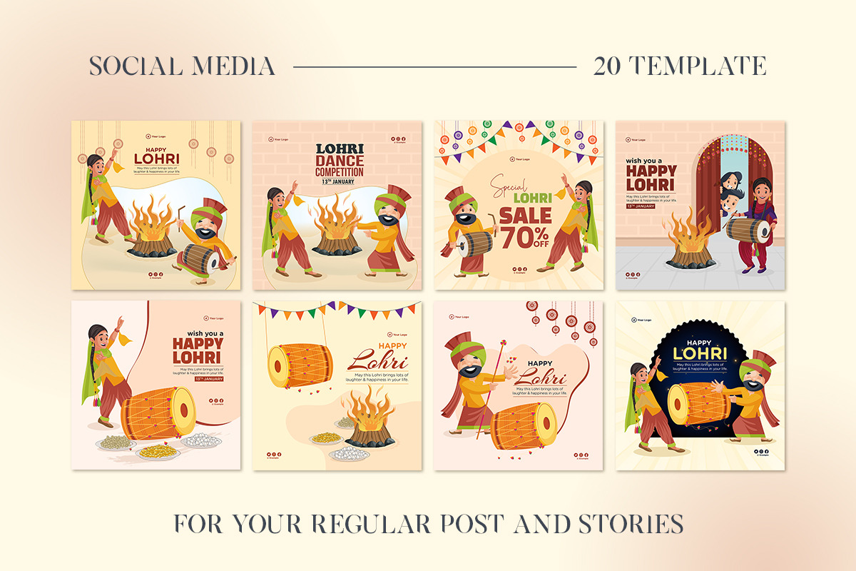 Happy Lohri Instagram Templates, a Templates & Theme by Creative Hatti (Photo 2 of 5)