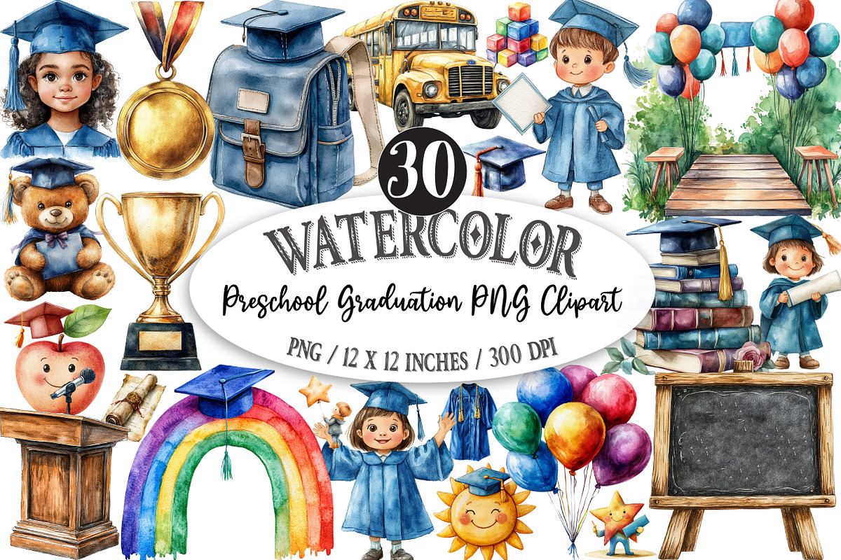 Preschool Graduation PNG Clipart, an Illustration by Designking (Photo 1 of 5)