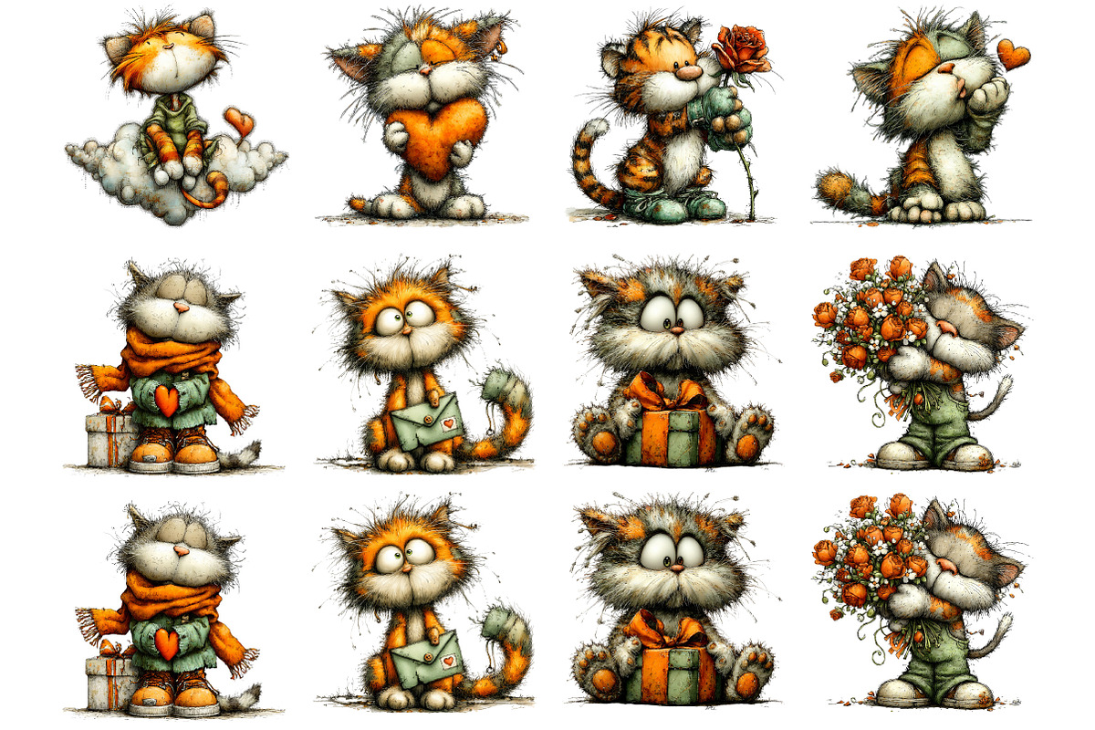 Whimsical Valentine Cat Clipart, an Illustration by Designking (Photo 3 of 5)