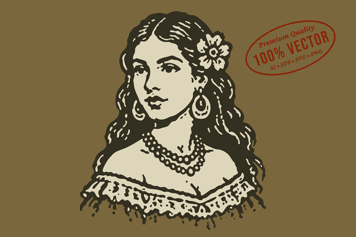 Vintage Senorita Vector Portrait, a Person Illustration by lettett (Photo 1 of 3)
