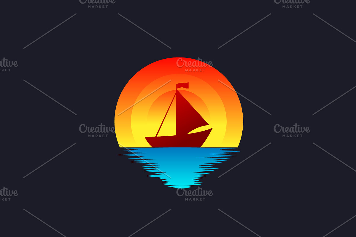 Boat at dusk logo design, an Object Graphic by nicemorning