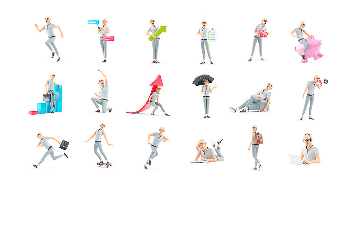 Senior Man – Set of 60 Poses, a Person Illustration by 3DMask (Photo 5 of 6)