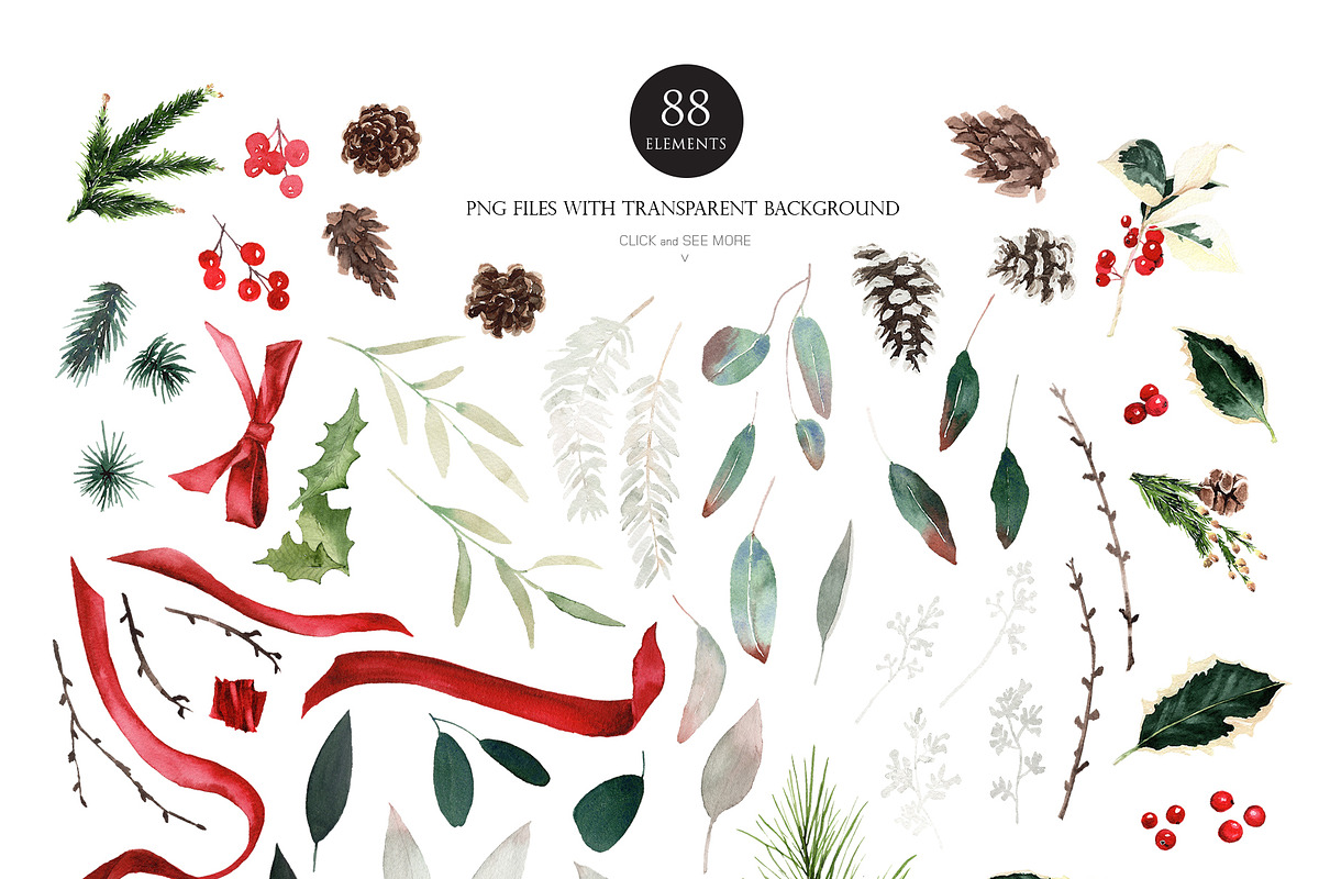 Watercolor flower-Classic Christmas, an Illustration by Beigetime (Photo 8 of 9)