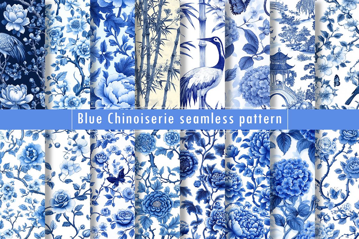 Blue Chinoiserie Seamless Pattern, a Texture Graphic by Dream Creation (Photo 1 of 6)