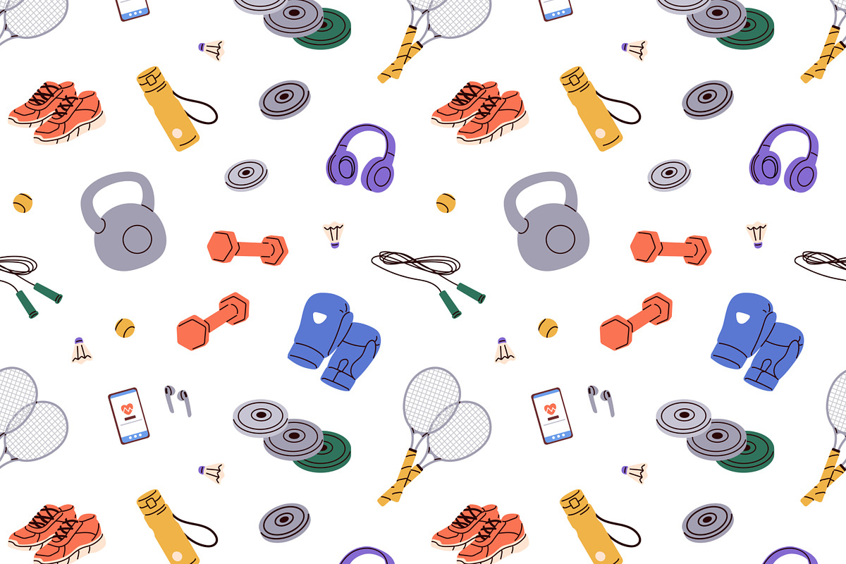 Sports equipment seamless pattern, a Pattern Graphic by Good Studio (Photo 2 of 4)