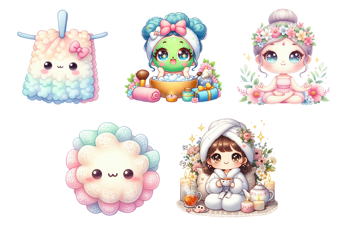 Cute Kawaii Spa Girl Clipart, an Illustration by Creative Art (Photo 4 of 7)
