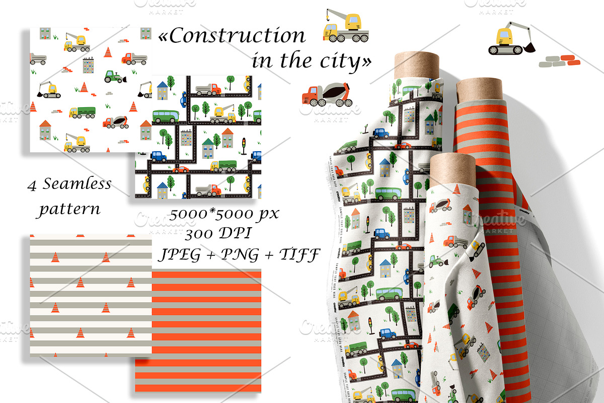 Kids Construction Seamless Patterns, a Pattern Graphic by Oksana Dovhopol Art (Photo 1 of 15)