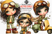 Watercolor Retro Girls Clipart, an Illustration by Canvas Craft (Thumbnail 1 of 8)