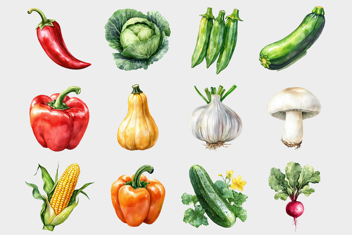 Watercolor Vegetables Clipart, a Seasonal Illustration by Design Market (Photo 3 of 5)