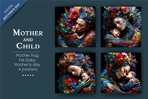 Colorful posters of mother and child, a Decorative Illustration by KENO Mascots