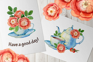 Watercolor Clipart Tea Time