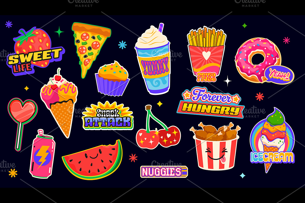 Fast food y2k stickers, food patch, a Decorative Illustration by Vector Tradition (Photo 3 of 3)
