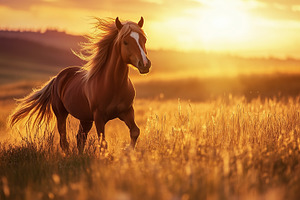Majestic chestnut horse runs freely, an Animal Photo by MistyDay