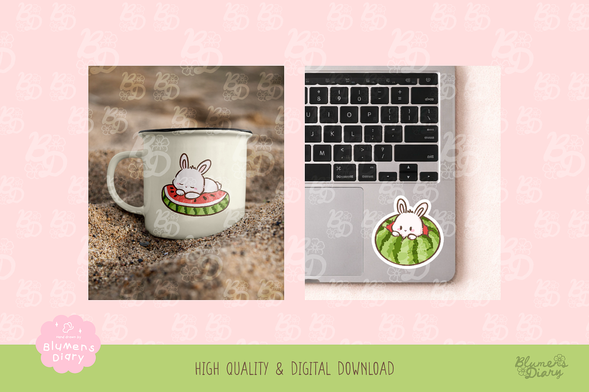 Sweet Watermelon Bunny Clipart, an Animal Illustration by Blumensdiary (Photo 5 of 6)