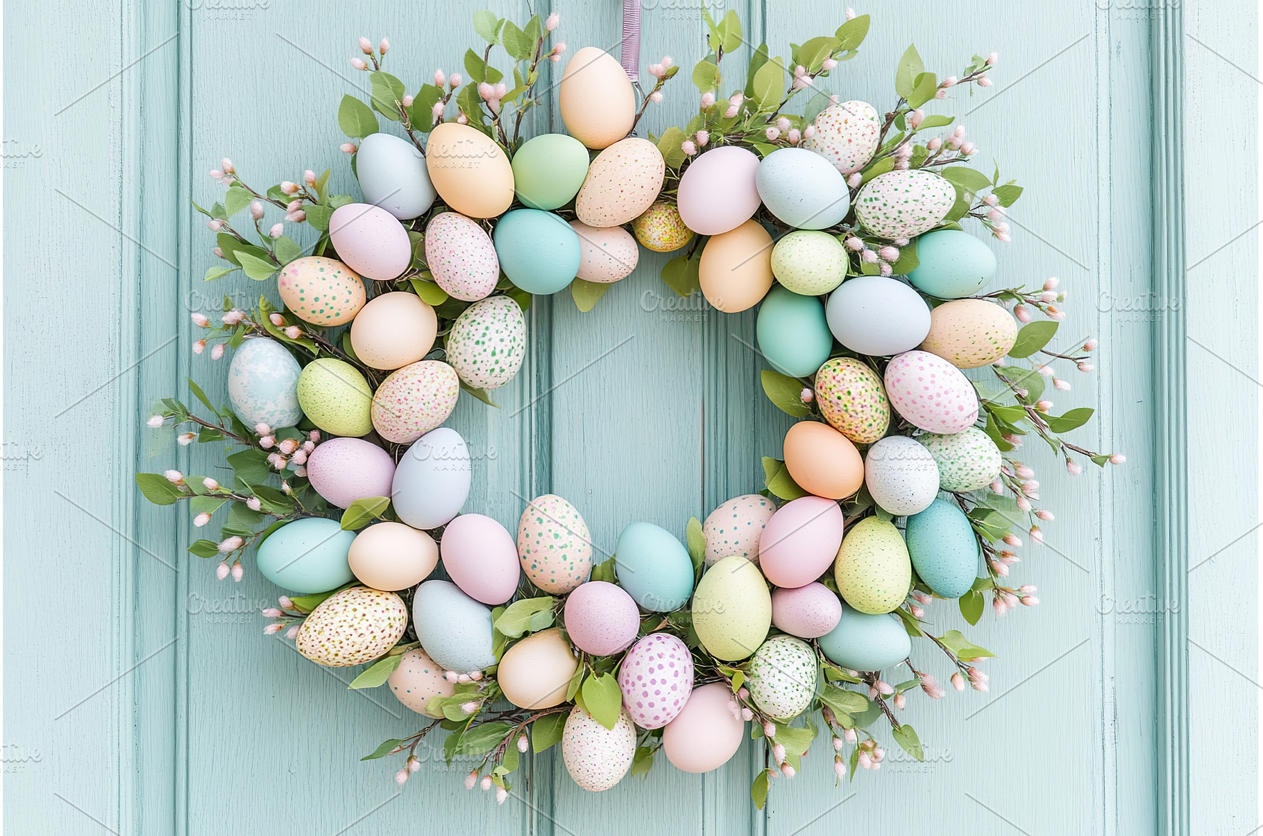 Colorful Easter egg wreath enhances, a Holiday Photo by Lermont51