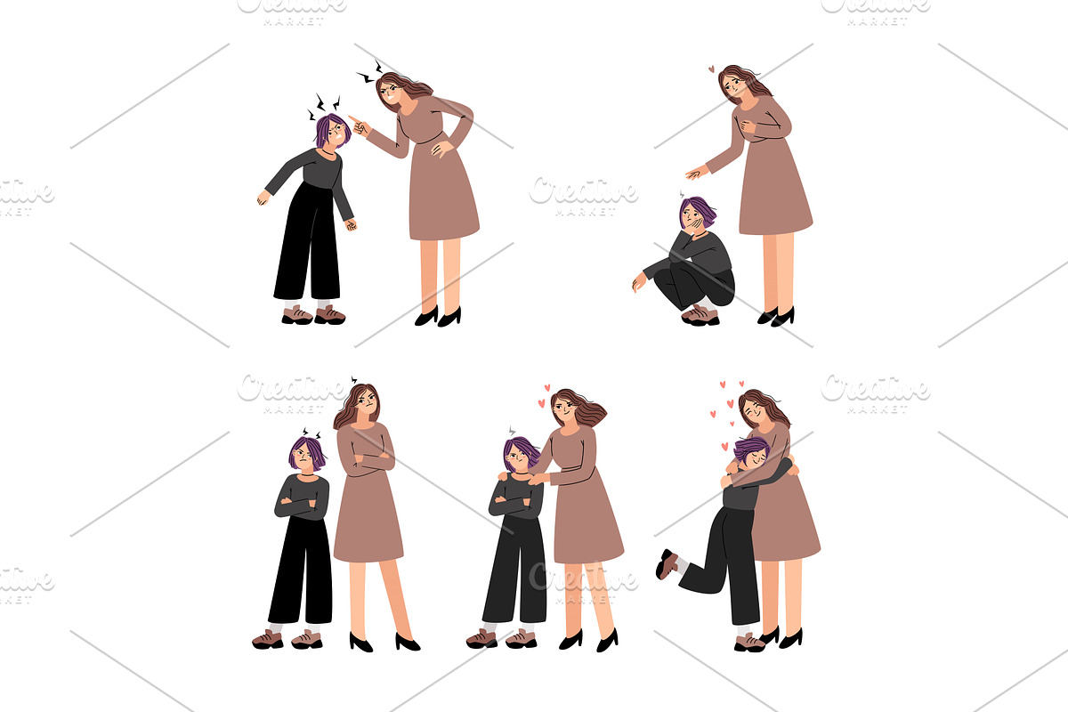 Stages of resolving conflict between, a Person Illustration by Stock-Smart-Start