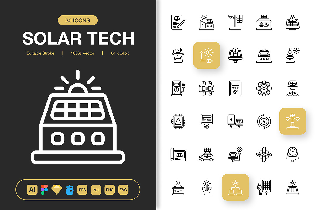 Solar Technology Icons, an Outline Icon by Spacepixel Creative
