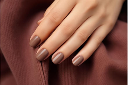 Woman showing brown manicure on, a Beauty & Fashion Photo by Ylivdesign