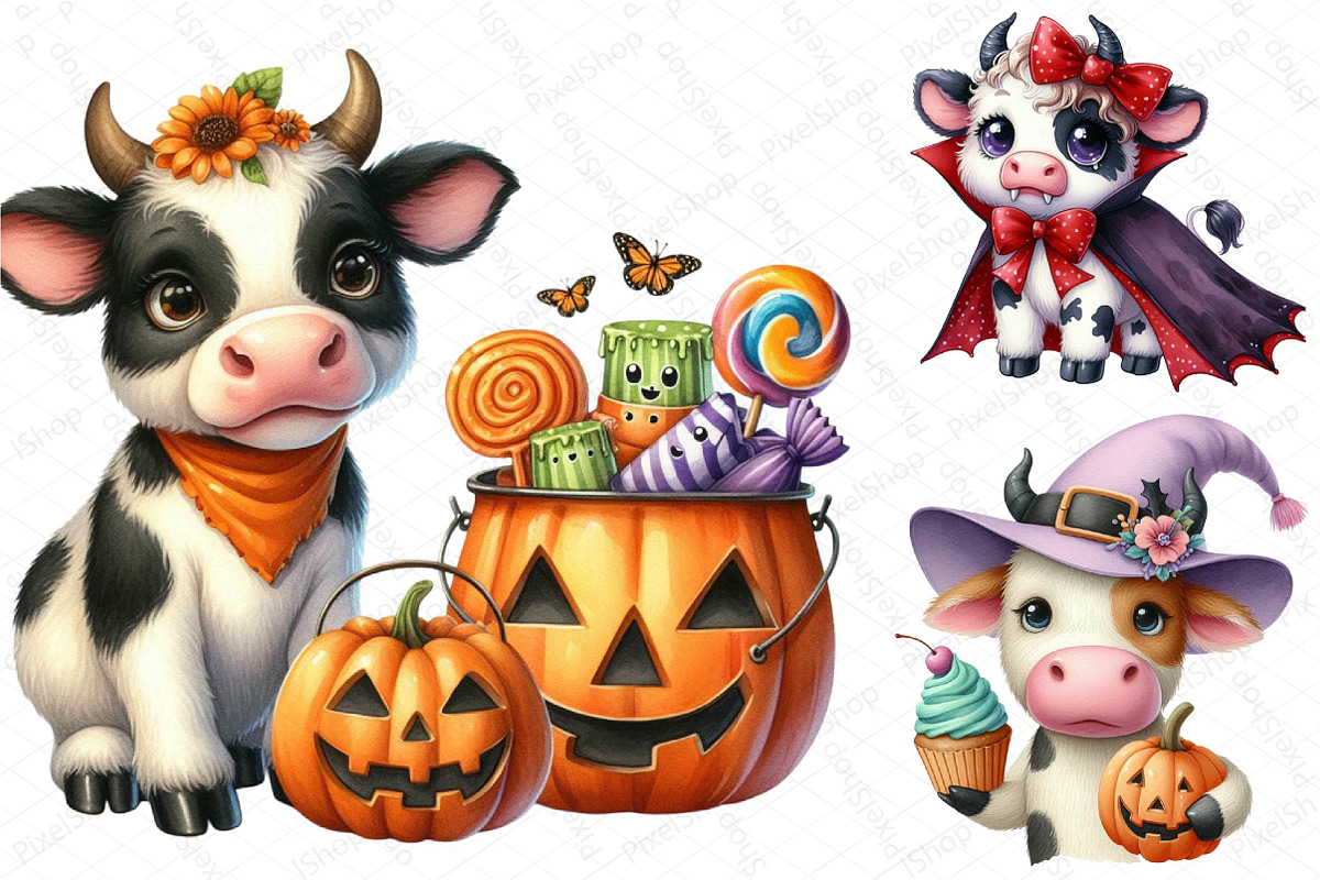 Halloween Cute Cow Clipart, an Illustration by DreamPrint404 (Photo 4 of 4)