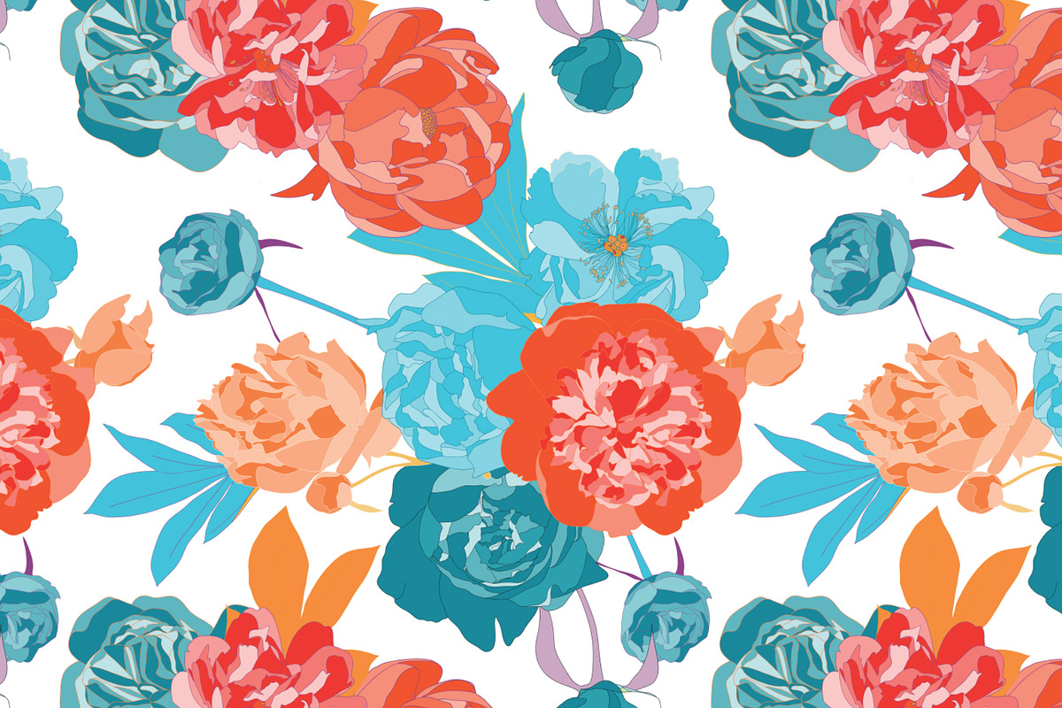 Peony Flower Vector Pattern, a Pattern Graphic by Ania Illustration (Photo 2 of 5)