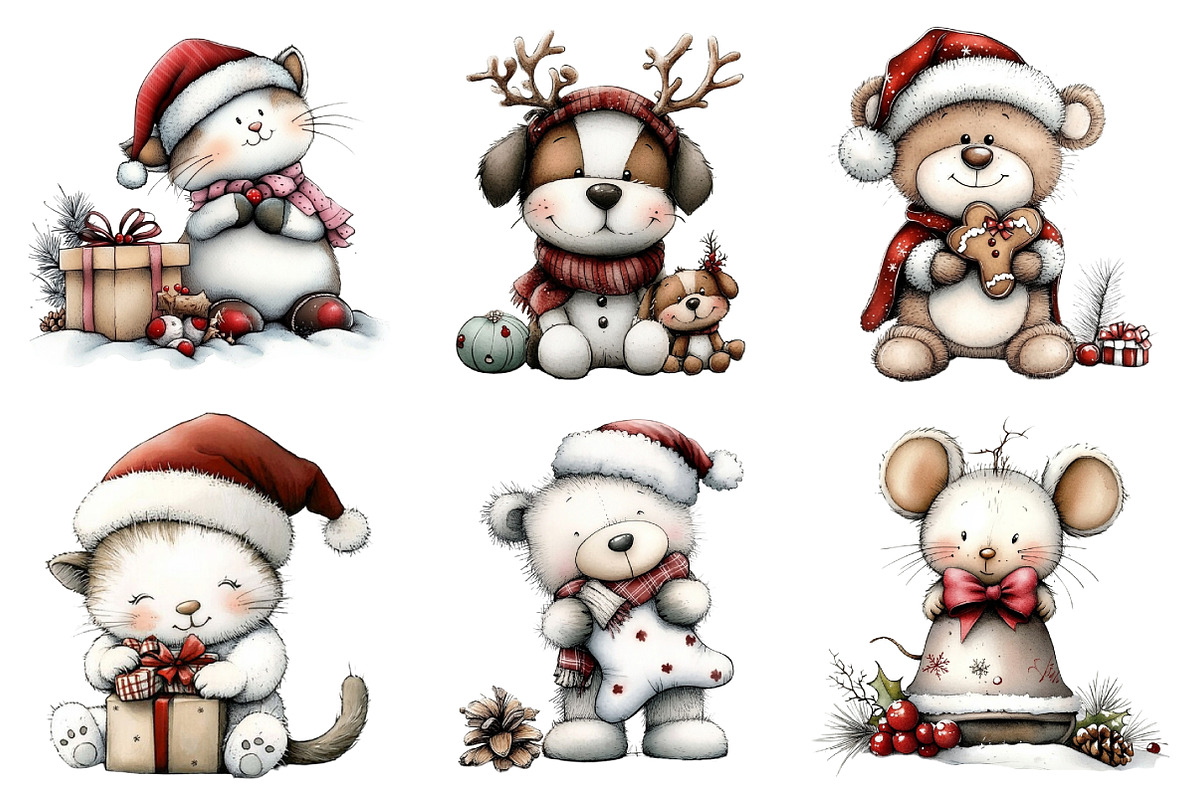 Cute Pastel Animal Christmas Clipart, an Illustration by Daily.Designs (Photo 4 of 5)