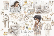 Sick Day Clipart | Cozy Home Medical, a Healthcare Illustration by GlamArtZhanna (Thumbnail 1 of 8)