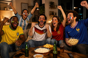soccer fans celebrate a goal, generative AI, a Photo by Nito