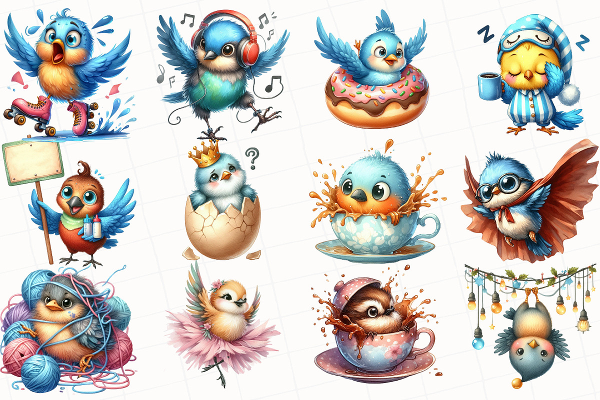 Watercolor Funny Birds Clipart, an Illustration by OK Design (Photo 2 of 5)