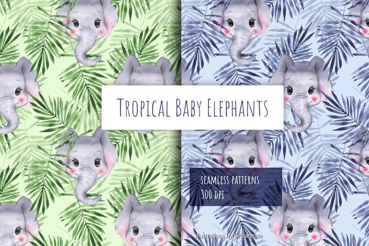 Watercolor Baby Elephants Pattern, a Pattern Graphic by Gribanessa (Photo 1 of 3)