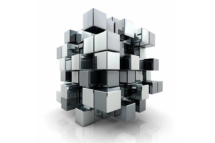 Group of metallic cubes forming an, an Abstract Photo by Ylivdesign