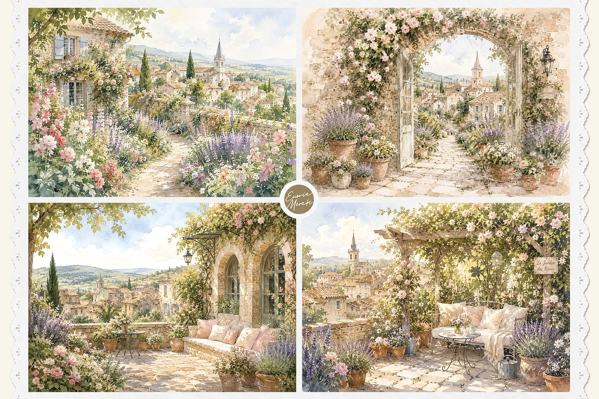 French Cottage Garden Watercolor Set, a Decorative Illustration by Euonia Meraki (Photo 5 of 18)