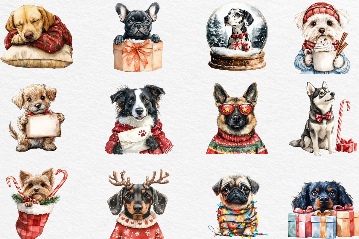 Watercolor Christmas Dog Clipart, an Illustration by Black Bird Studio (Photo 5 of 6)