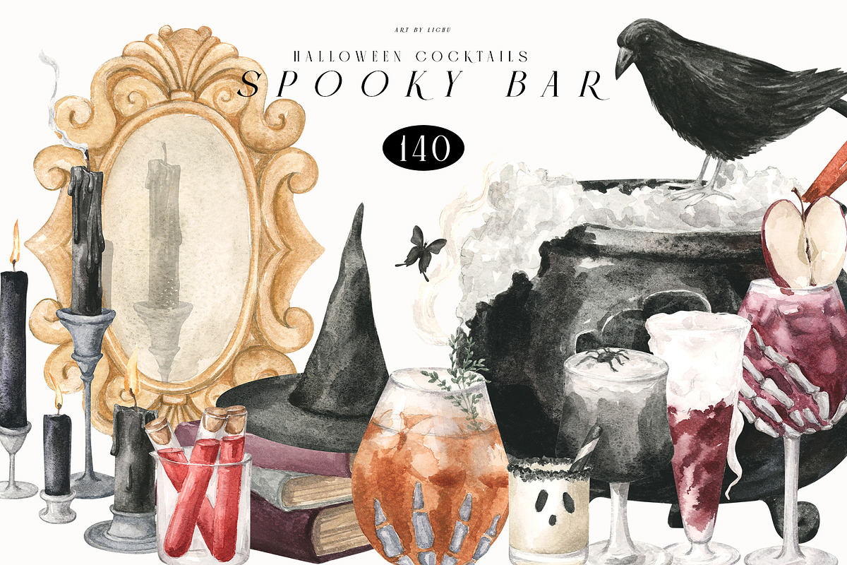 Spooky Bar Halloween Cocktails, a Seasonal Illustration by LiChu Art (Photo 1 of 14)