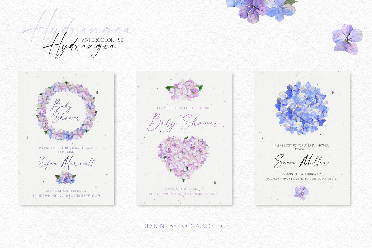 Watercolor Hydrangea Garden Set, an Illustration by Olga Koelsch (Photo 4 of 13)
